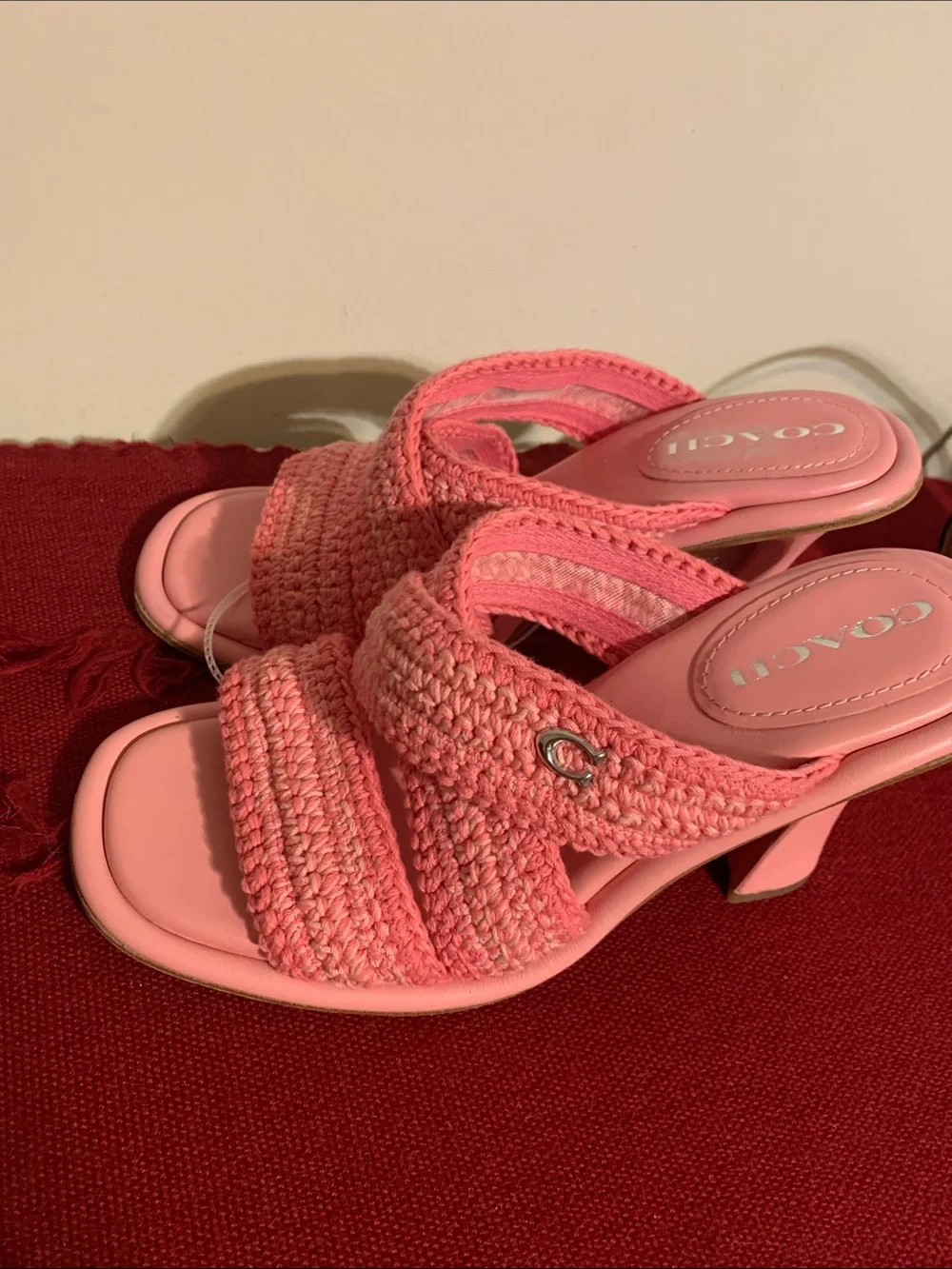 COACH Pink Crochet Slide Mules